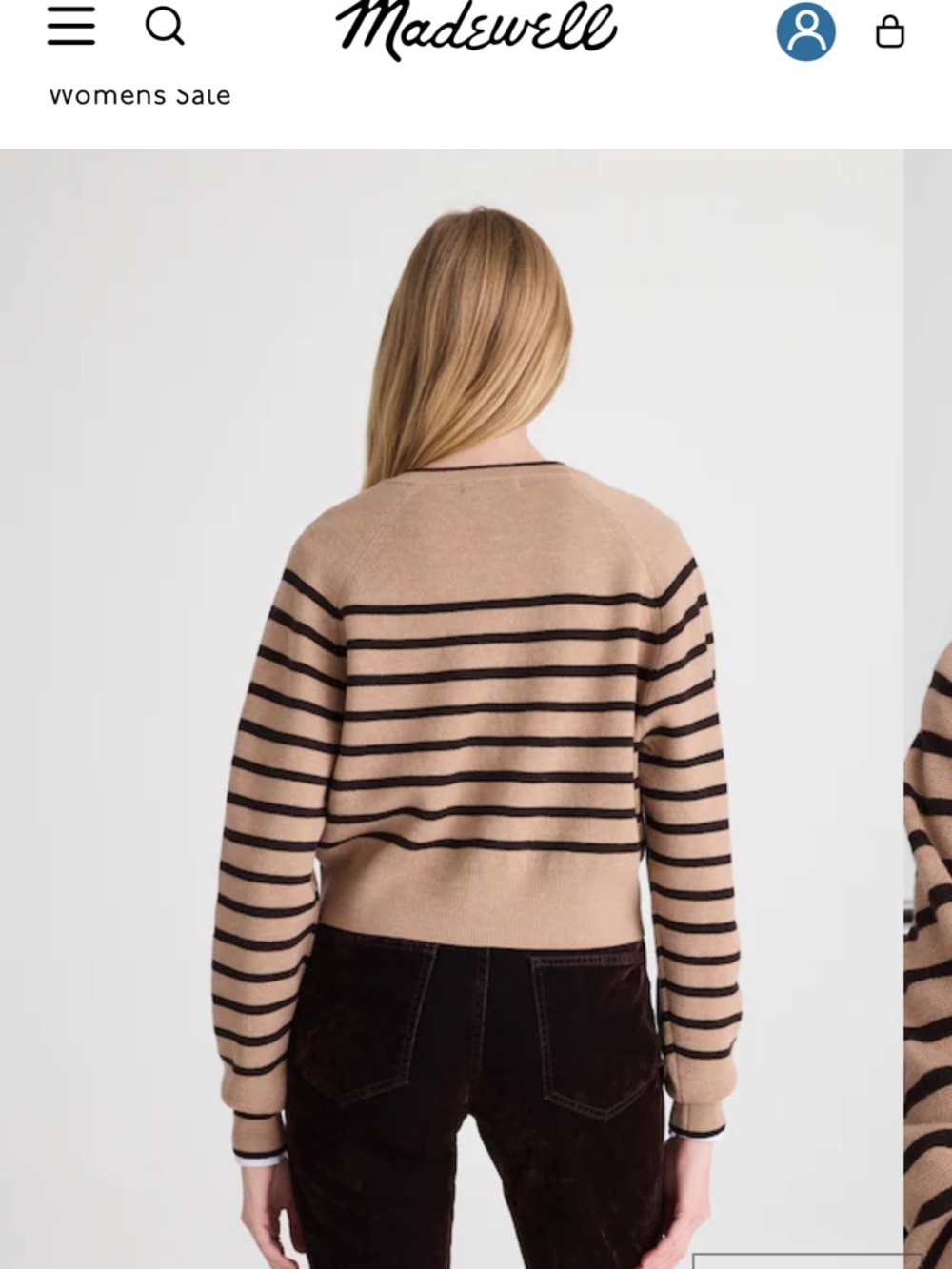 NWT-Madewell Camel and Black Striped Button-Front Cardigan Size S - Picture 3 of 9